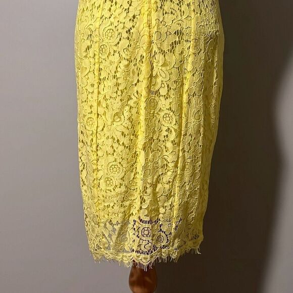 H&M Women's Yellow Sleeveless Zip V-Neck Lace Floral Sheath Dress Small - Picture 6 of 8